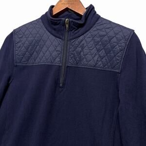 Talbots Womens Navy Quilted Quarter Zip Pullover Sweatshirt Sz M Pima Cotton